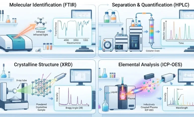 راهنمای انتخاب بهترین روشهای آنالیز مواد شیمیایی؛ از FTIR و HPLC تا XRD و ICP-OES راهنمای انتخاب بهترین روشهای آنالیز مواد شیمیایی؛ از FTIR و HPLC تا XRD و ICP-OES
